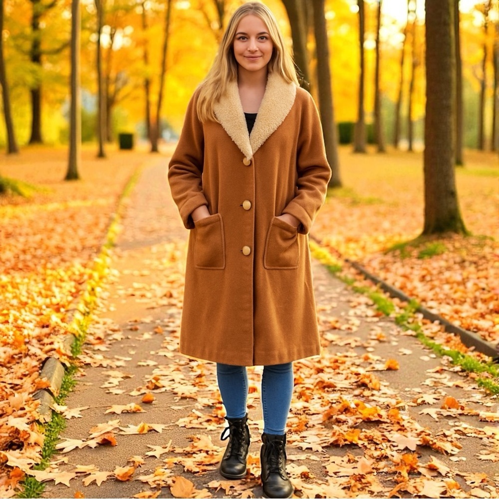 Y2K‎ Farina 2 Penny Lane Faux Fur Trim Trench Coat Old Money Mob Wife M/L